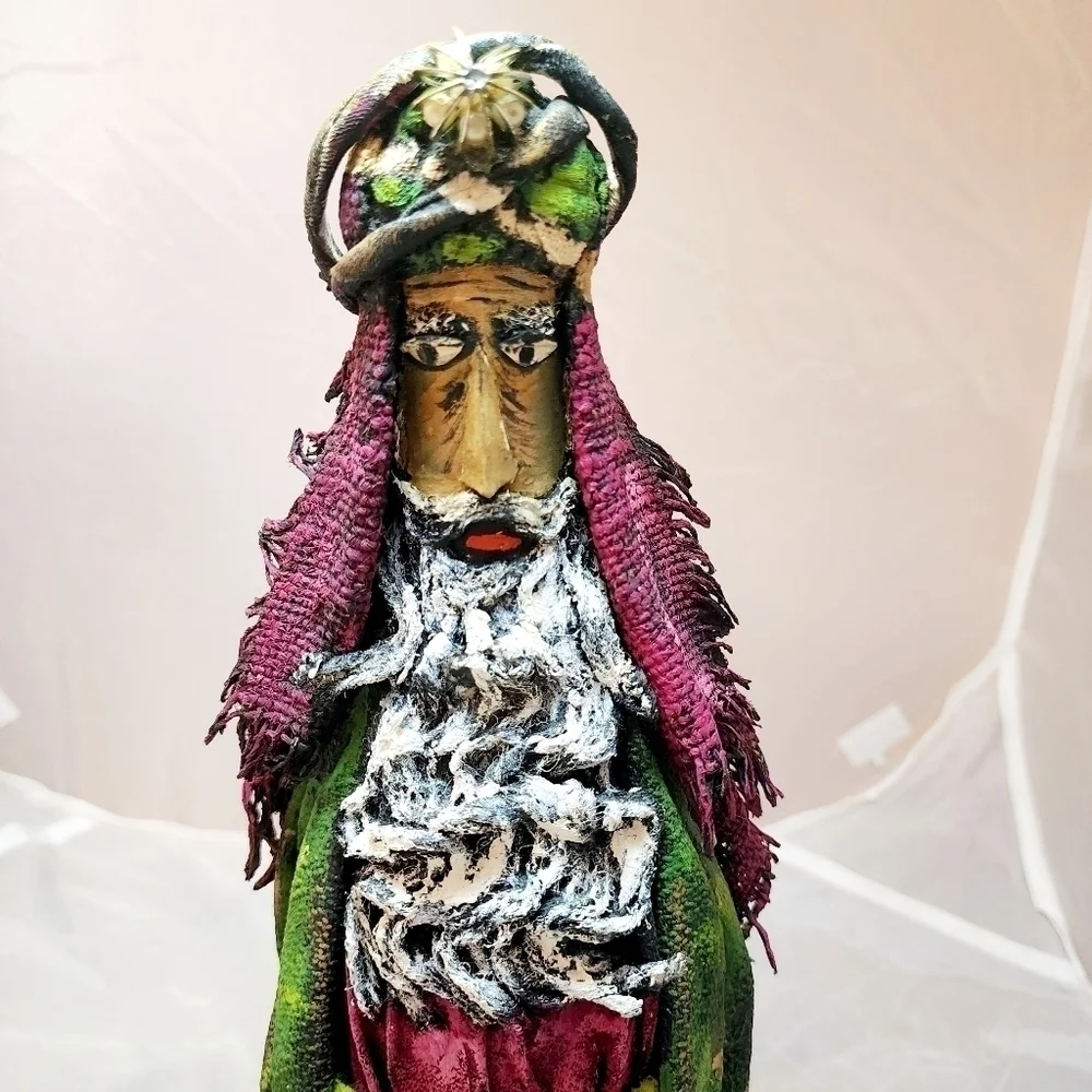 Vintage Wiseman Christmas Nativity Replacement Wine Bottle Paint Fabric Handmade